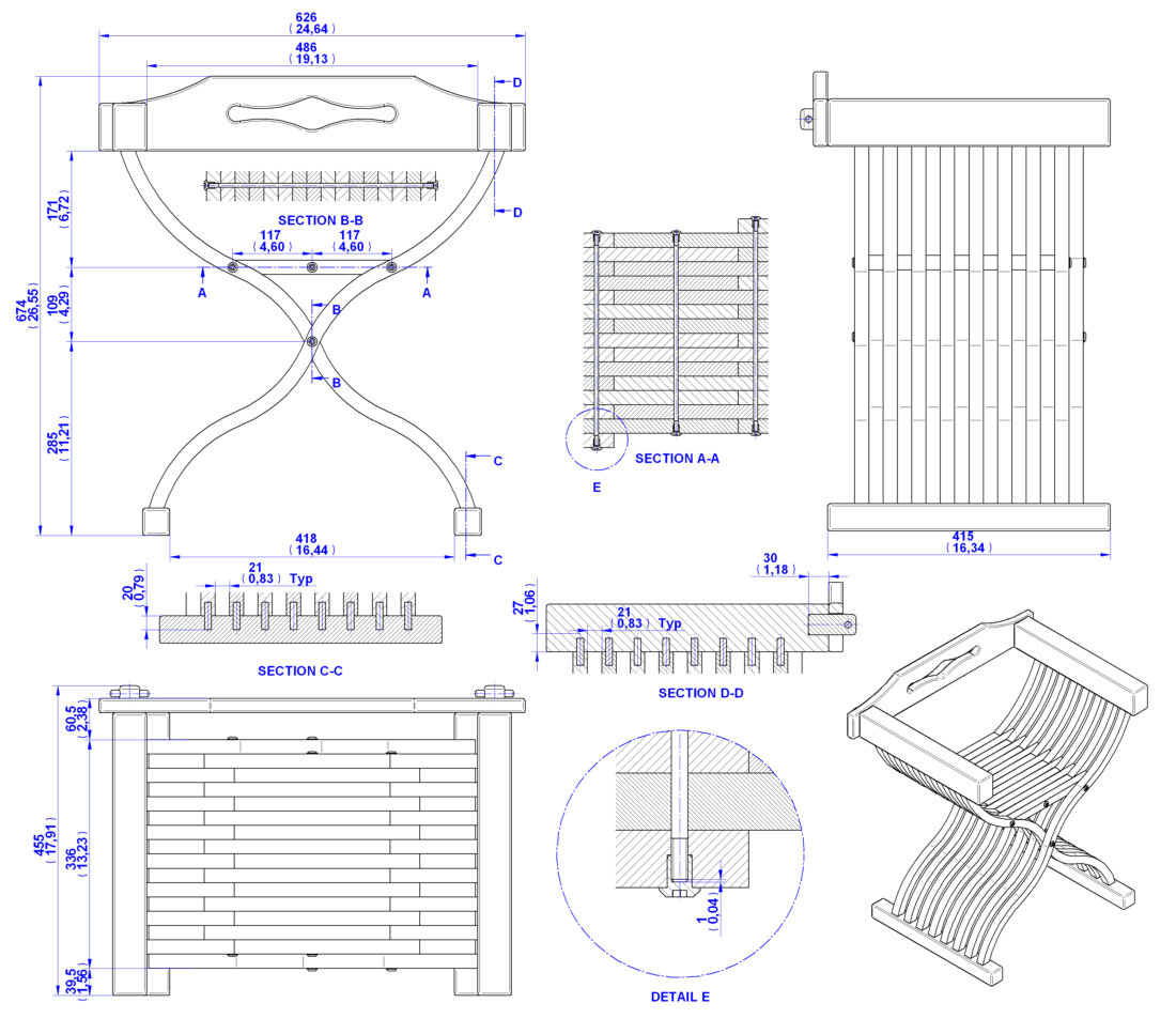 Medieval Chair Plan 2D Assembly Drawing