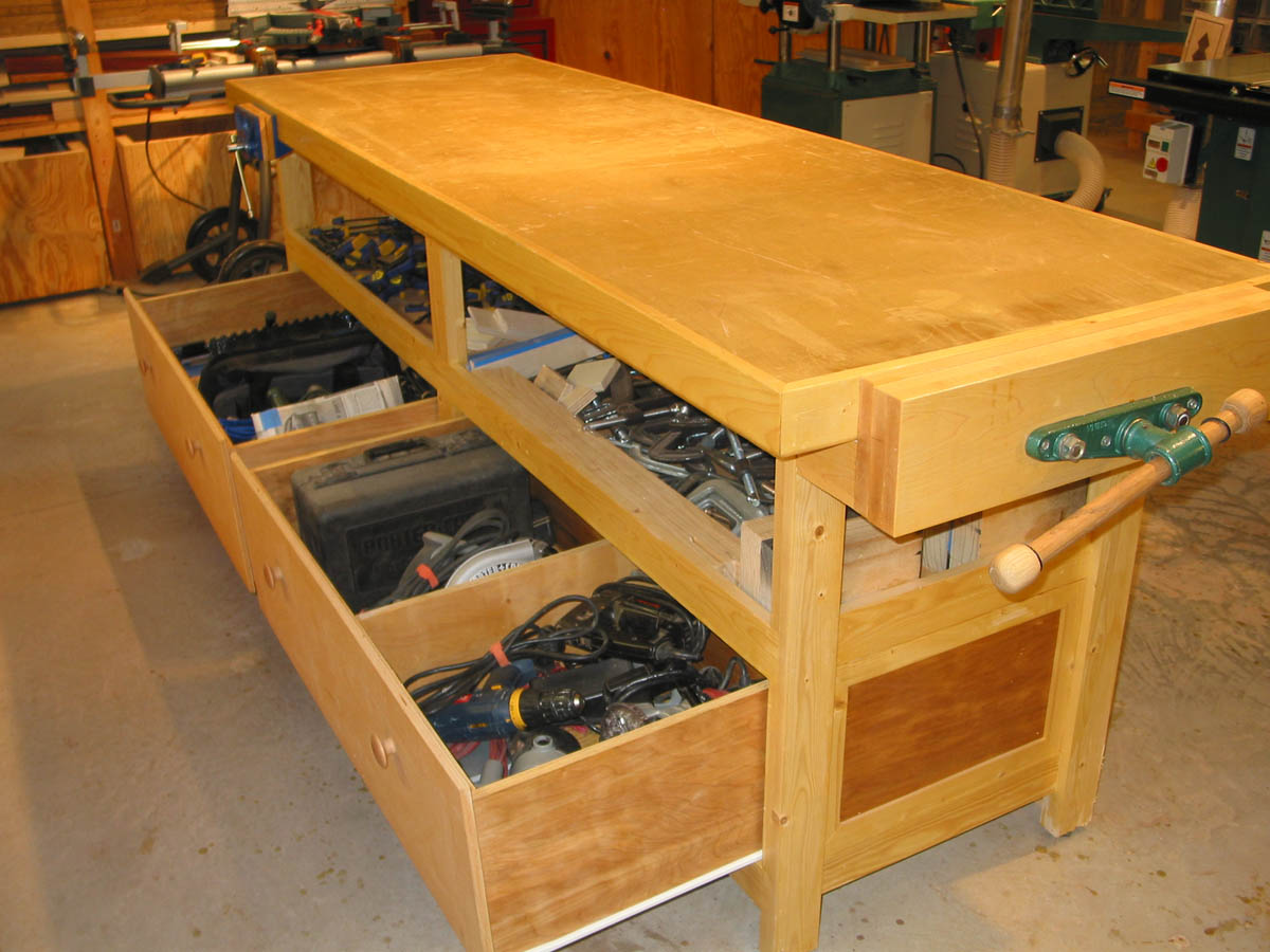Woodshop Workbench with Drawers Plans