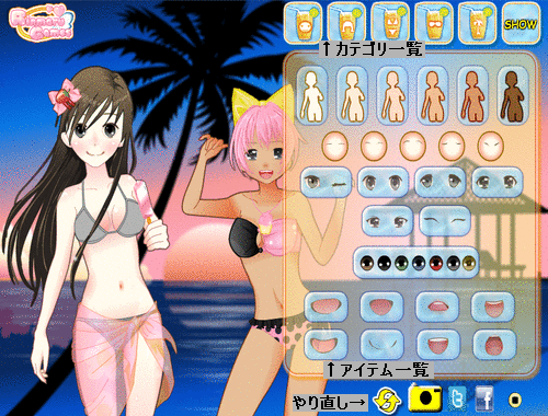 海辺の美少女の着せ替えゲーム「Anime bikini」