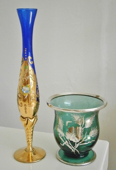 手づくり雑貨とアンティークのお店『パレード』日記 珍しいアンティークガラス♪シルバーオーバーレイ＆ヴェネチアングラスの花瓶 |||（手づくり